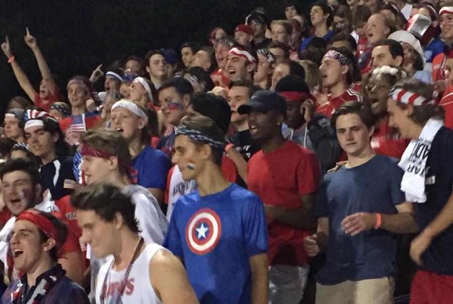 The Patriot Posse at a football game