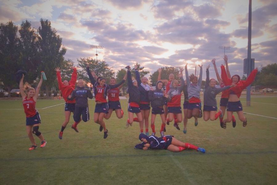 Members+of+the+varsity+field+hockey+team+get+pumped+prior+to+a+7+a.m.+tournament+game.+Photo+courtesy+of+Natalie+Sago.