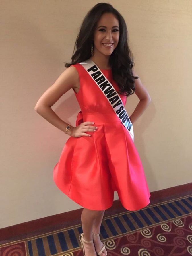 Reiss poses for the camera at Miss Missouri Teen USA while sporting her Parkway South sash.