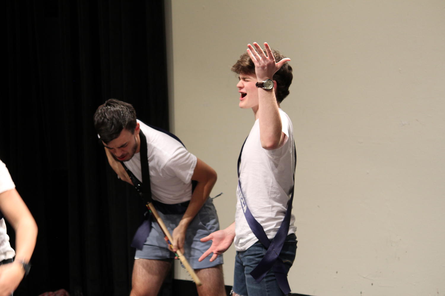 Seniors Sean Patterson and Ben Stanza act out a skit during last year's Mr. Patriot competition. The event has been canceled for this year.