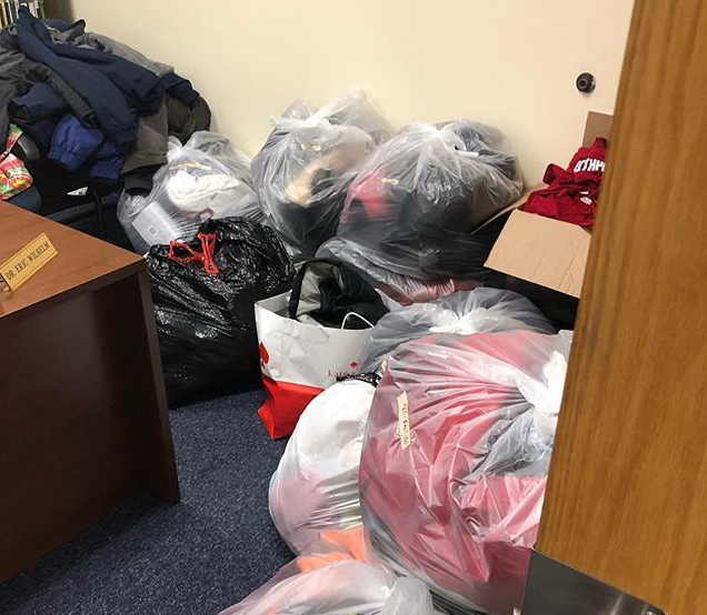 More than 120 coats line the walls of Assistant Principal Eric Wilhelms office after being donated by the South High community. 