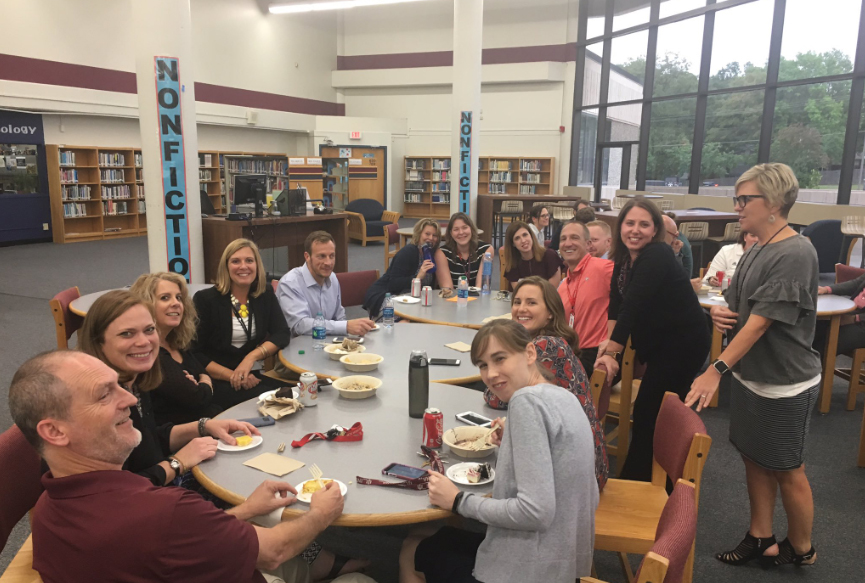 Members of Souths math department take a dinner break during first semester Parent/Teacher Conferences, Oct. 4. 