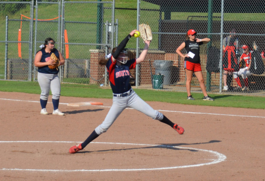 Freshman Ashley Ware hurls a pitch toward the plate. 