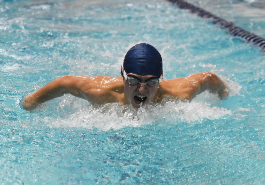 Senior Ben Gold competes in the Butterfly during a recent home meet.