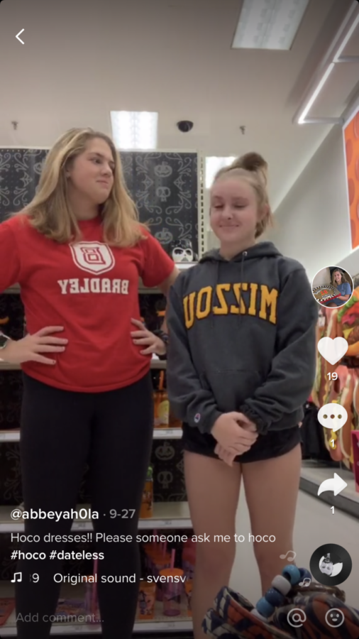 Seniors Abbey Ahola and Madelyn OShea created a TikTok video about Homecoming. 