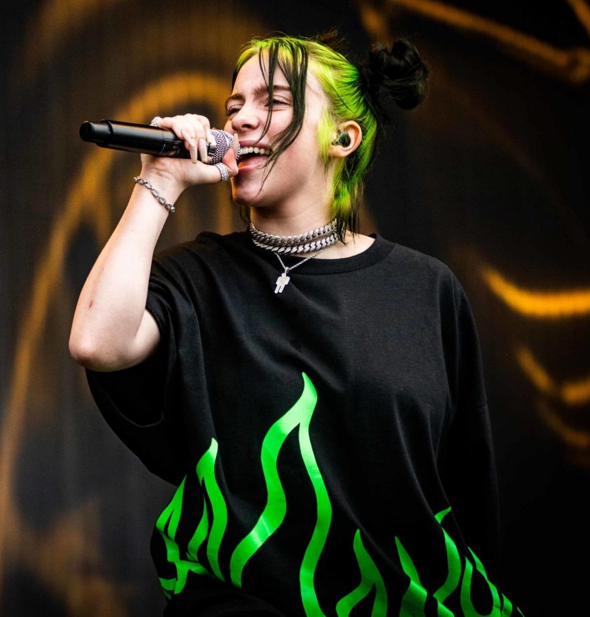 Billie Eilish performs in a recent concert. Eilish set the record for the most Grammy wins since 1981. 