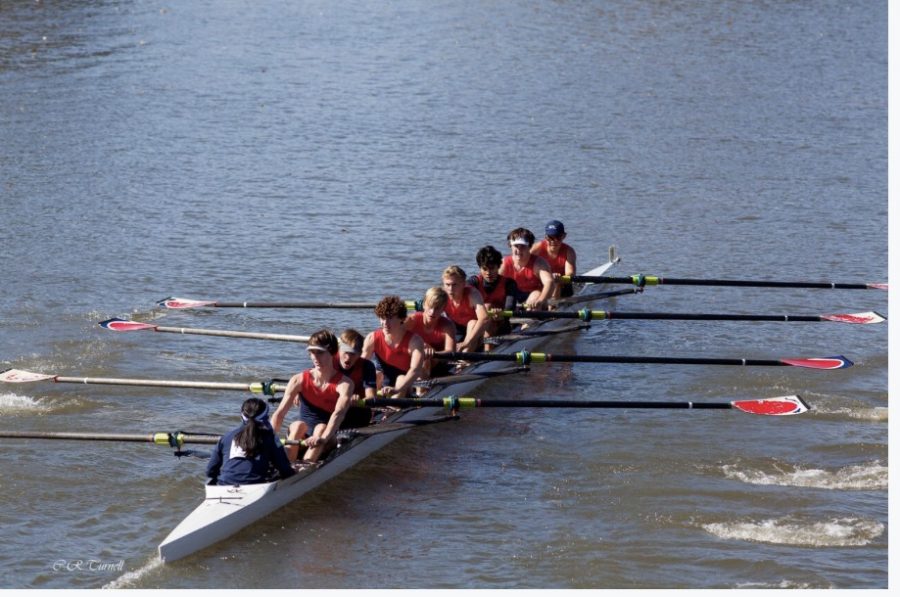 Senior Kendalyn Furukawa sits in the coxswain position to command a boat during competition.