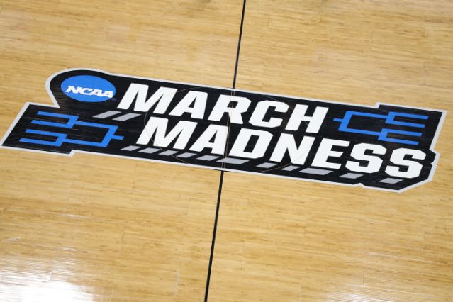 SALT LAKE CITY, UTAH - MARCH 20:  A general view of a March Madness logo is seen during practice before the First Round of the NCAA Basketball Tournament at Vivint Smart Home Arena on March 20, 2019 in Salt Lake City, Utah. (Photo by Patrick Smith/Getty Images)