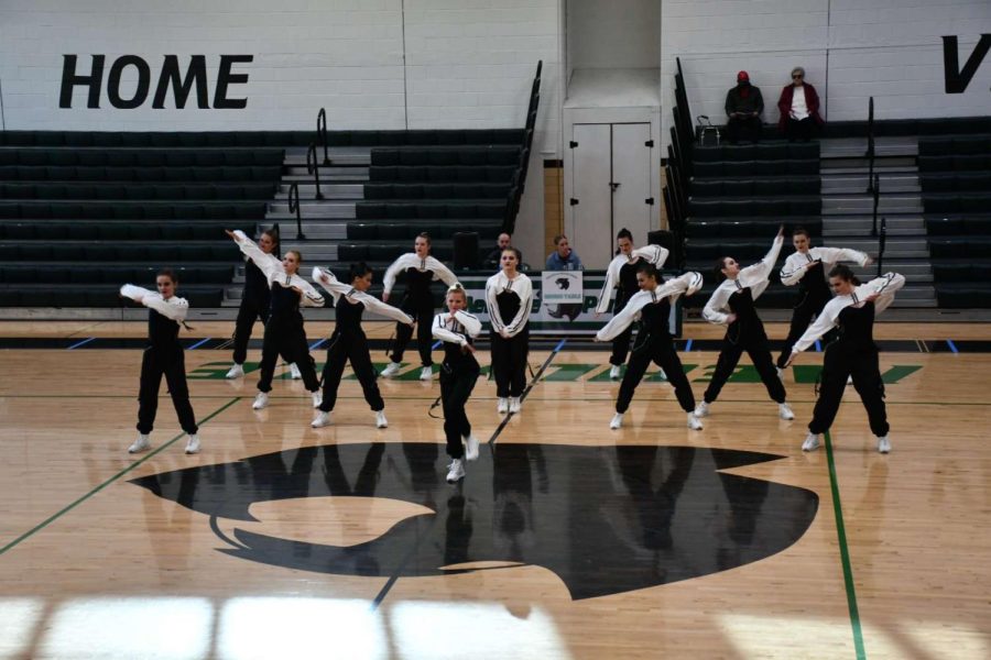Members+of+the+varsity+Patriot+dance+team+move+with+the+music+during+a+recent+competition.