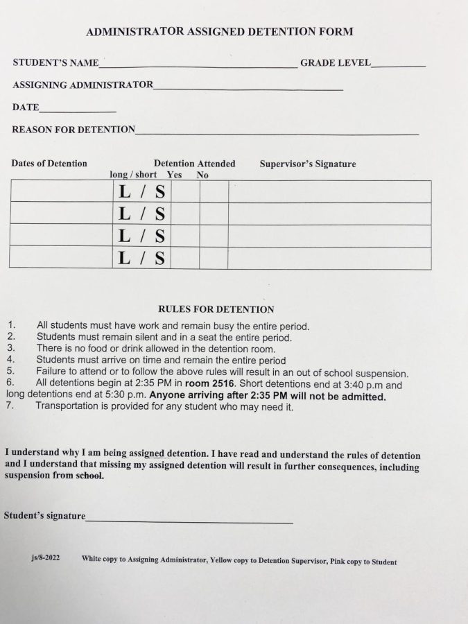 This is the form students receive notifying them of the rules of detention.
