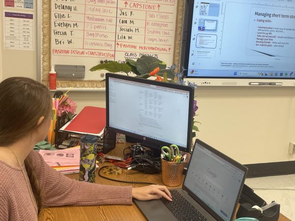 FACS teacher Ashley Winslow uses ChatGPT during her planning period. Winslow uses AI to help her generate recipe outlines for her classes.