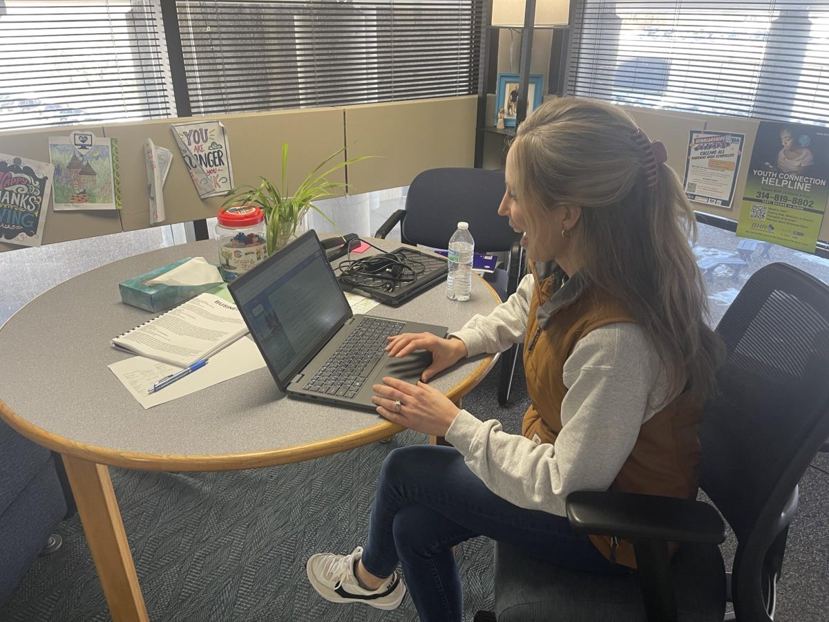 South High's Educator of the Year, Carly Roach, works in her office to prepare for second semester.