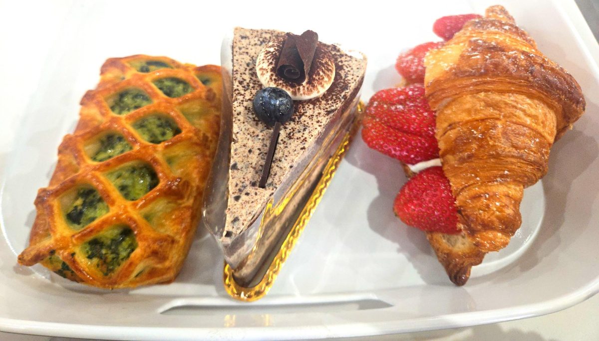 Three of Tous Les Jours pastries sitting next to each other.