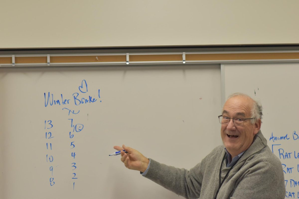 Science teacher Dave Richardson shows students his countdown to winter break. 