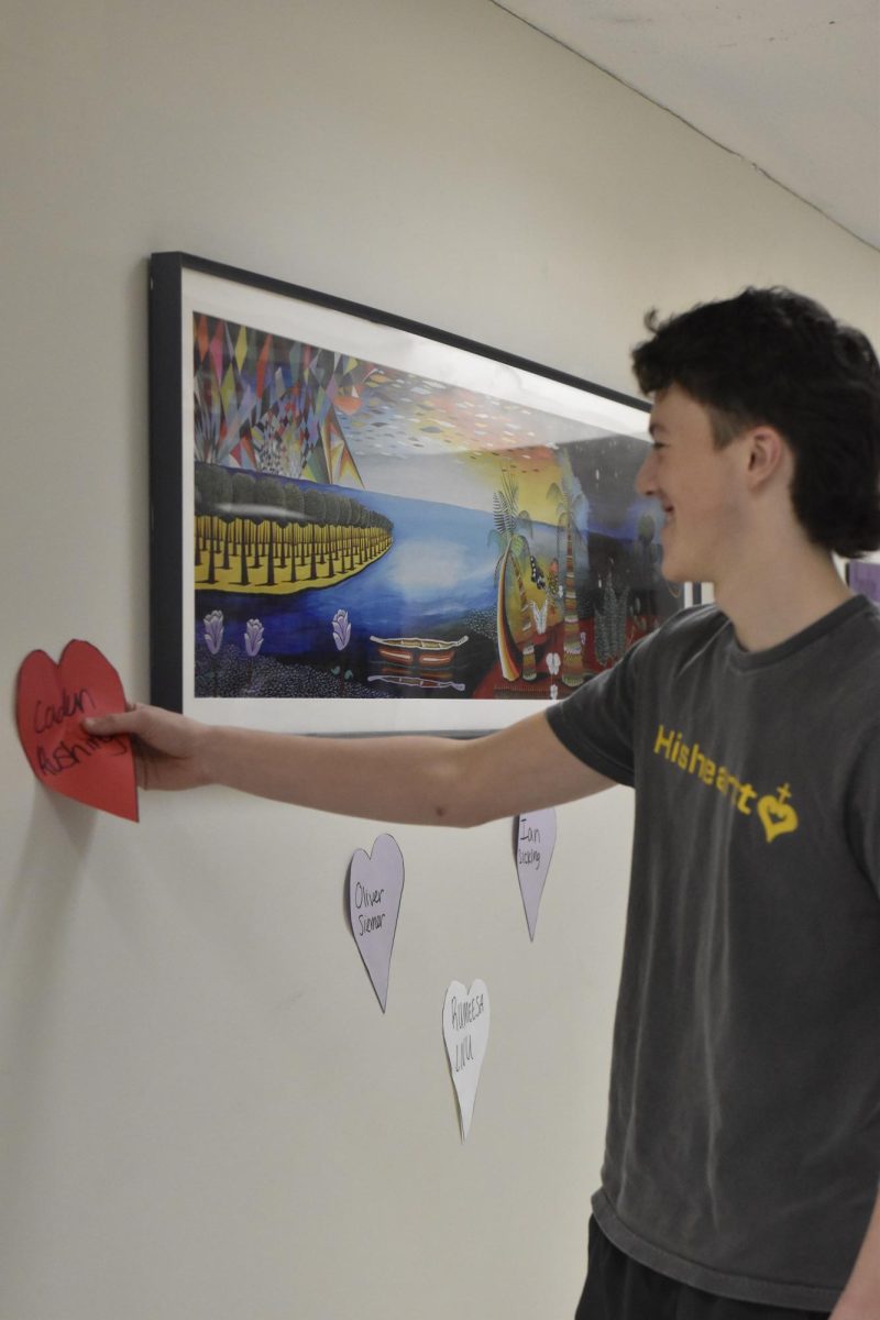 Senior Caden Rushing pulls a heart with this name on it off the wall on the second floor by Dr. Flick's office. Rushing can show this heart to Mrs. Nelson to get candy.