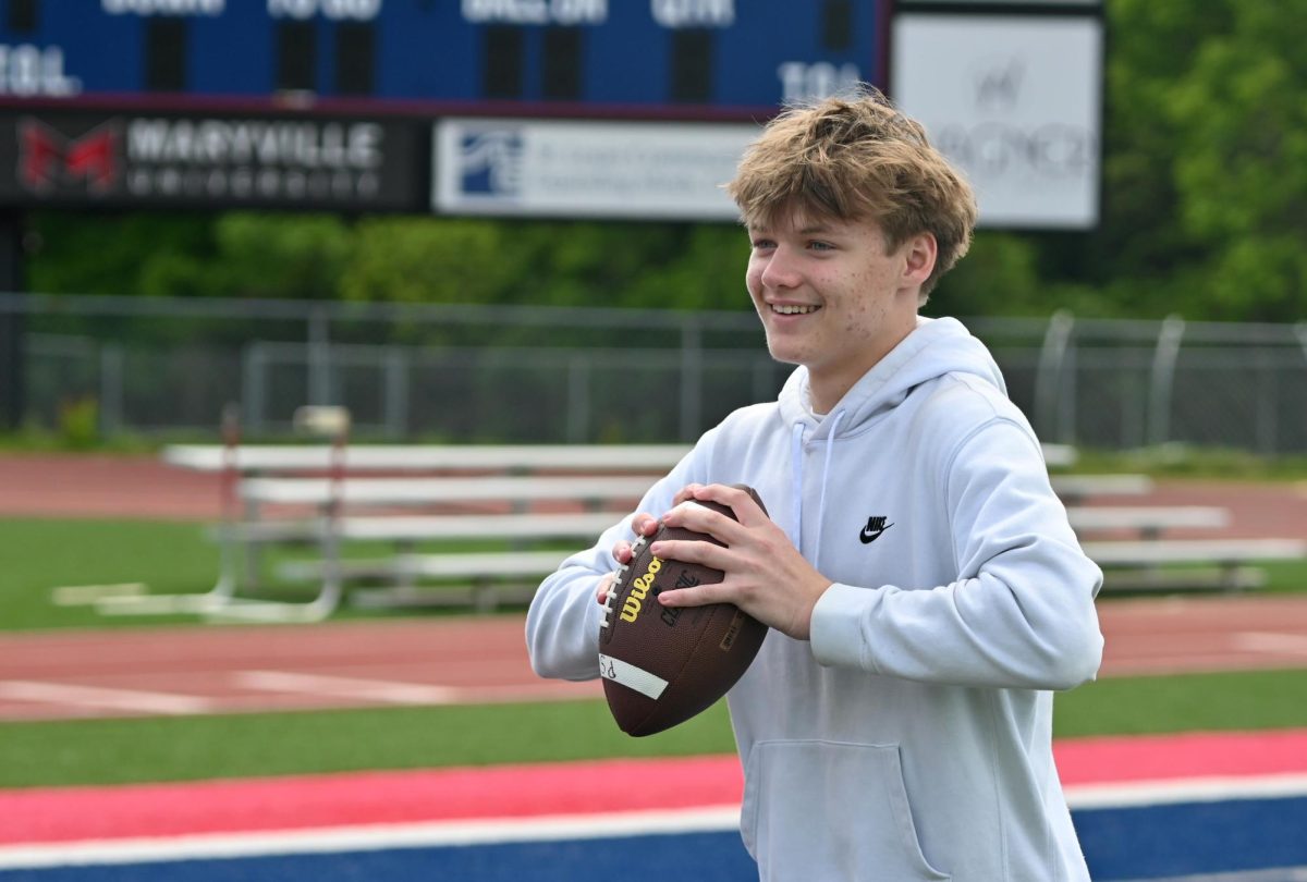 “I never really played sports prior to 7th grade. My older brother [Zach] played football and It was always awesome watching him go to practices and play at games. I started playing in 7th grade, and when I did all my friends did too, so it worked out. Having an older brother really helped me to get my name out there, especially because he was a good linebacker. Playing football and balancing school was hard because we had 3 practices every day, and I had work, but I made it work. If I could give advice to my little siblings it would be to play sports, but school always comes before athletics.” --Tyler Evers, freshman.